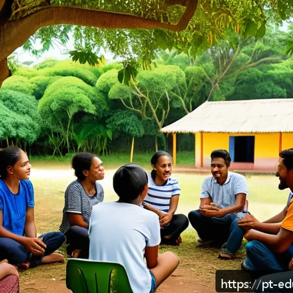 기술 재교육 프로그램의 문화적 적응력 - A vibrant classroom scene in Northeast Brazil featuring diverse adult students engaged in a collabor...