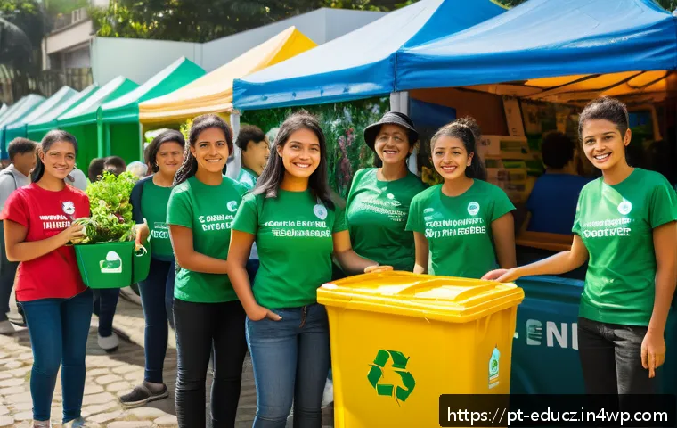 기술 재교육 프로그램 운영을 위한 필수 도구 - A vibrant community recycling event in a Brazilian neighborhood featuring diverse groups of people—f...