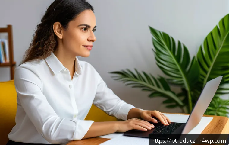 글로벌 기술 재교육 프로그램의 비교 분석 - A professional Brazilian woman in her 30s, wearing smart casual attire with a laptop and notebooks, ...
